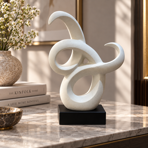 Elegant Speckled Multi-Spiral Statue on Black Base
