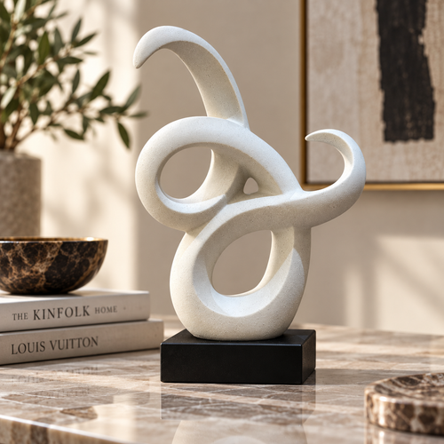 Elegant Speckled Multi-Spiral Statue on Black Base