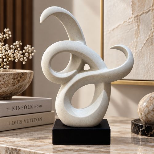 Elegant Speckled Multi-Spiral Statue on Black Base