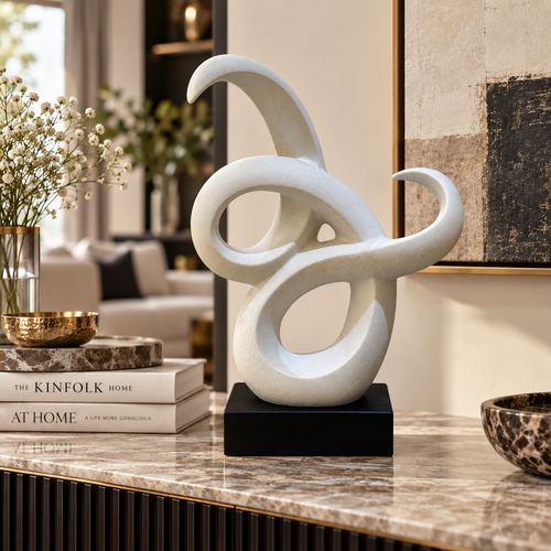 Elegant Speckled Multi-Spiral Statue on Black Base