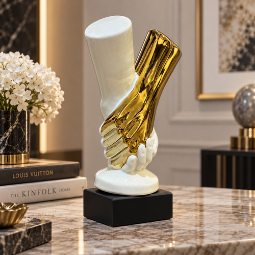 Gloss White & Gold Hands Partnership Statue