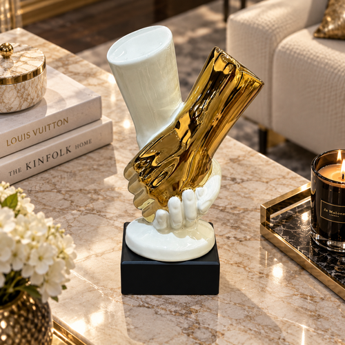 Gloss White & Gold Hands Partnership Statue