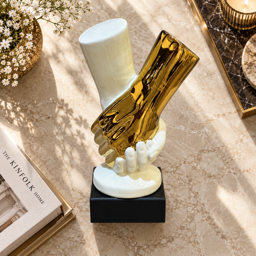 Gloss White & Gold Hands Partnership Statue