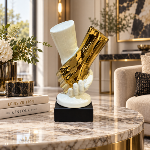 Gloss White & Gold Hands Partnership Statue