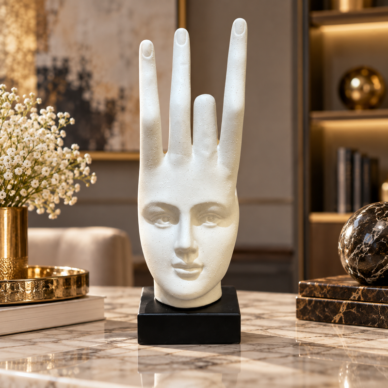 Modern White Speckled Hand-Face Bust