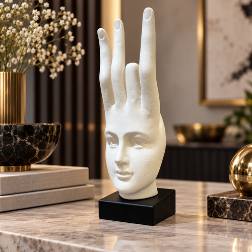 Modern White Speckled Hand-Face Bust