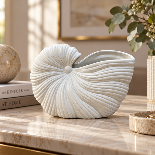 Speckled White Seashell Ceramic Bowl Vase