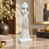 Modern White Speckled Praying Face Statue