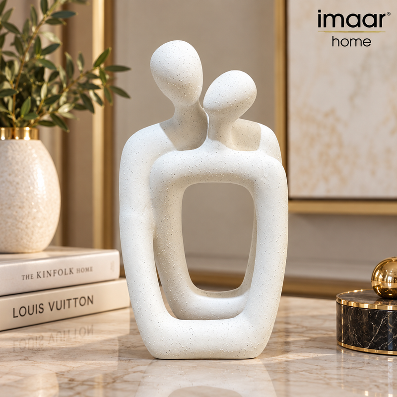 Elegant White Speckled Couple Ceramic Statue
