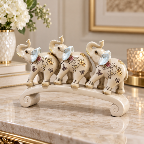Majestic Trio Elephant Bridge Sculpture