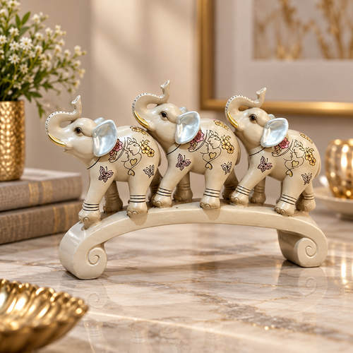 Majestic Trio Elephant Bridge Sculpture