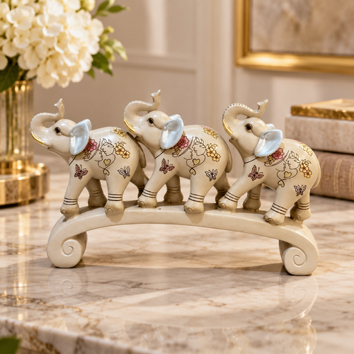 Majestic Trio Elephant Bridge Sculpture