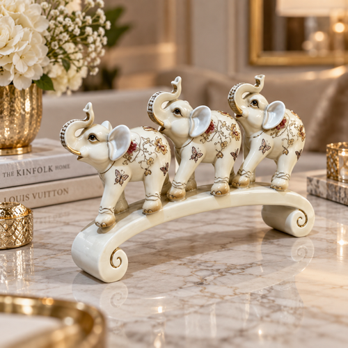 Elegant Three Elephants Arched Bridge Showpiece
