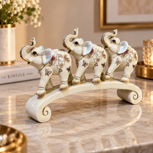 Elegant Three Elephants Arched Bridge Showpiece