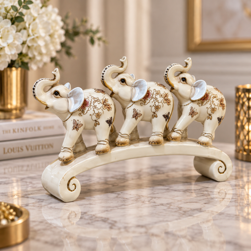 Elegant Three Elephants Arched Bridge Showpiece