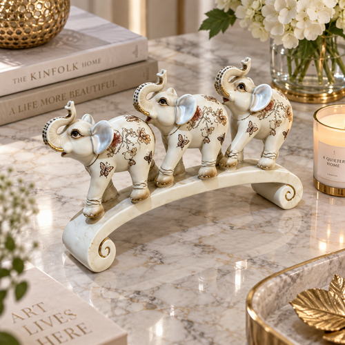 Elegant Three Elephants Arched Bridge Showpiece