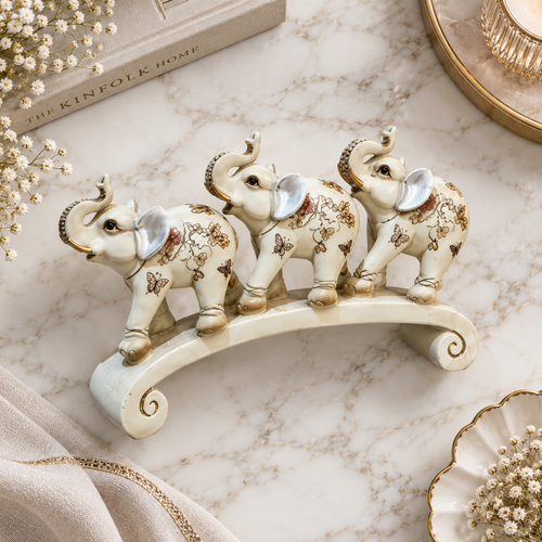 Elegant Three Elephants Arched Bridge Showpiece
