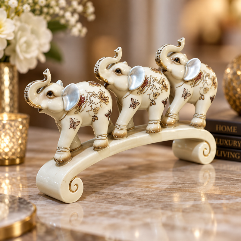 Elegant Three Elephants Arched Bridge Showpiece