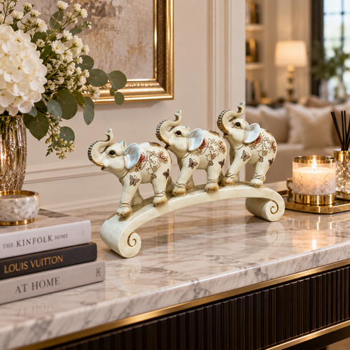 Elegant Three Elephants Arched Bridge Showpiece