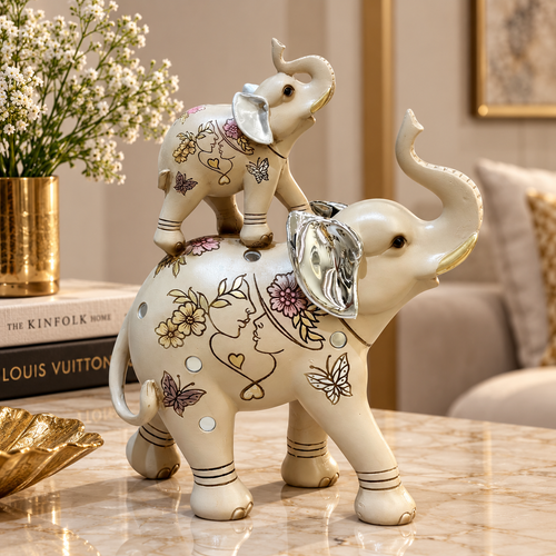 Mother & Baby Elephant Line Art Figurine