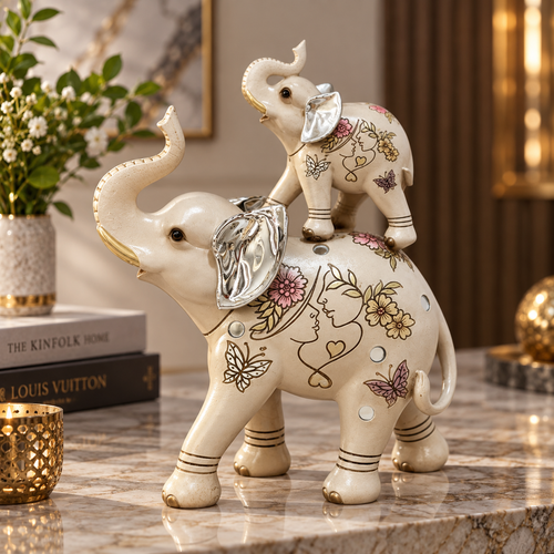 Mother & Baby Elephant Line Art Figurine