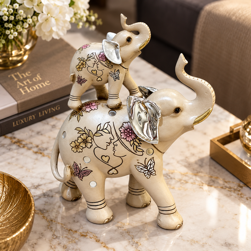 Mother & Baby Elephant Line Art Figurine
