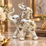 Cream & Silver Trunk-Up Stacked Elephant Statue