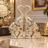 Silver Heart Trunk Elephant Couple Figurines