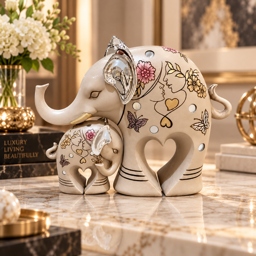 Nurturing Mother & Baby Elephant Figurine