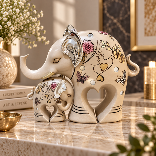 Nurturing Mother & Baby Elephant Figurine