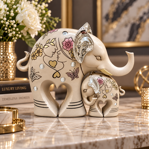 Nurturing Mother & Baby Elephant Figurine