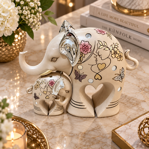 Nurturing Mother & Baby Elephant Figurine