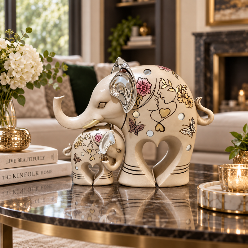 Nurturing Mother & Baby Elephant Figurine