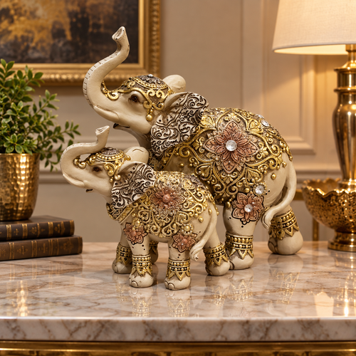 Royal Floral Mother & Baby Elephant Showpiece