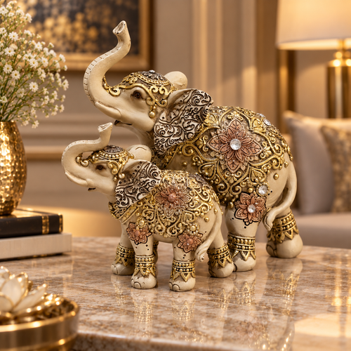 Royal Floral Mother & Baby Elephant Showpiece