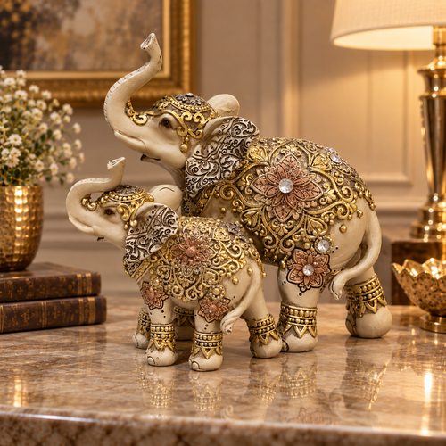 Royal Floral Mother & Baby Elephant Showpiece