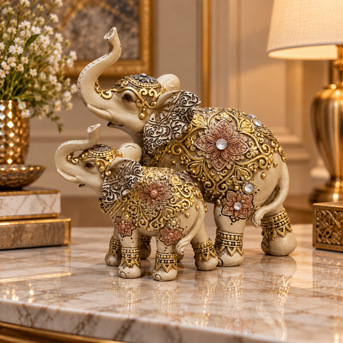 Royal Floral Mother & Baby Elephant Showpiece