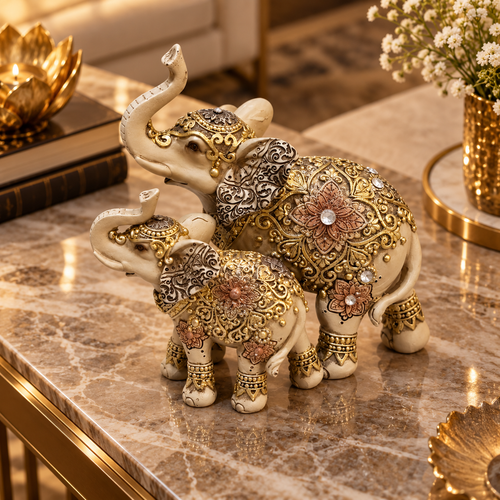 Royal Floral Mother & Baby Elephant Showpiece