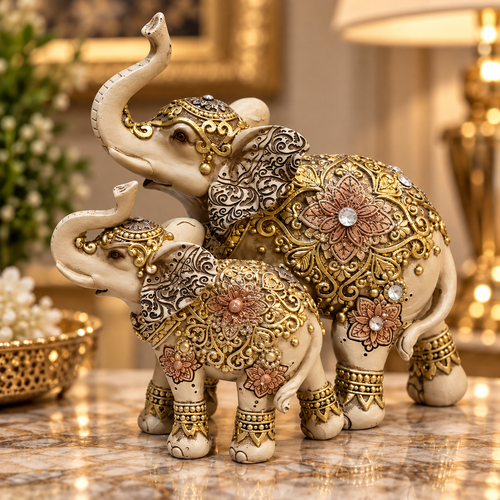 Royal Floral Mother & Baby Elephant Showpiece