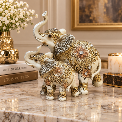 Regal Mother & Calf Royal Elephant Sculpture