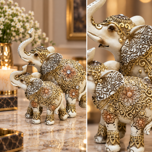 Regal Mother & Calf Royal Elephant Sculpture
