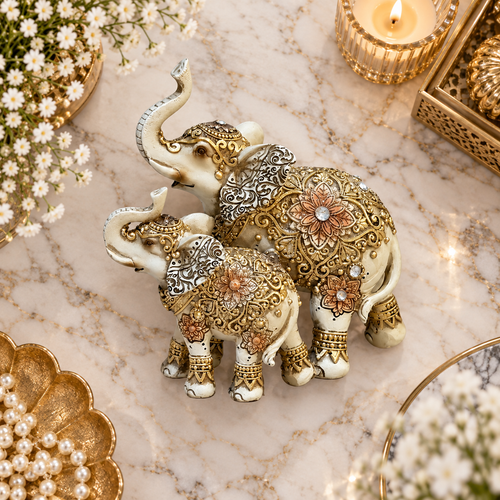 Regal Mother & Calf Royal Elephant Sculpture