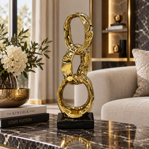 Elegant Gold Interlocking Ring Chain Sculpture