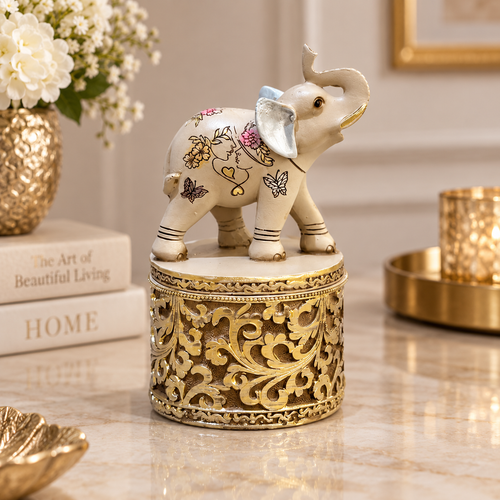 Regal Trunk-Up Elephant Decorative Trinket Jar