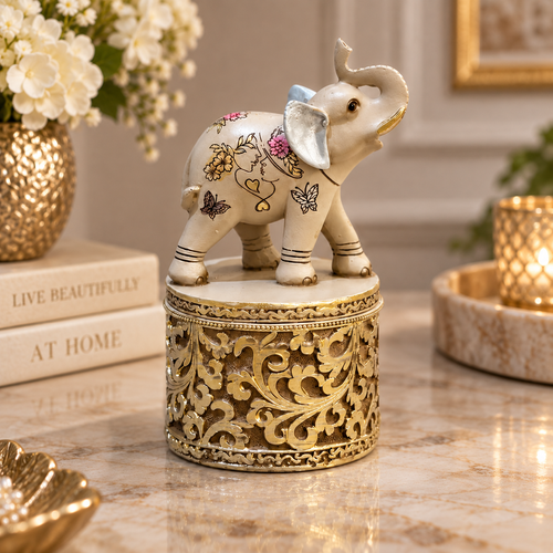 Regal Trunk-Up Elephant Decorative Trinket Jar