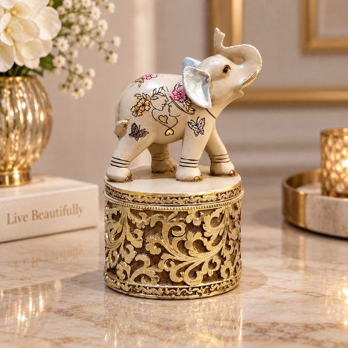 Regal Trunk-Up Elephant Decorative Trinket Jar