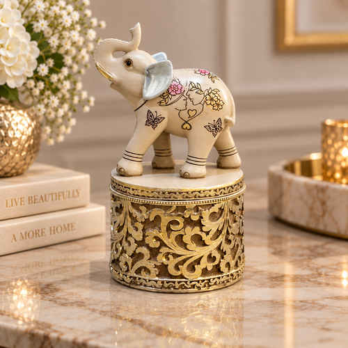 Regal Trunk-Up Elephant Decorative Trinket Jar
