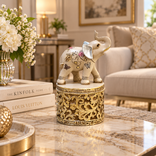 Regal Trunk-Up Elephant Decorative Trinket Jar