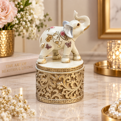 Luxury Elephant Figurine Trinket Box with Lid
