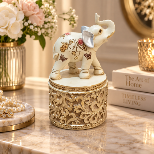 Luxury Elephant Figurine Trinket Box with Lid